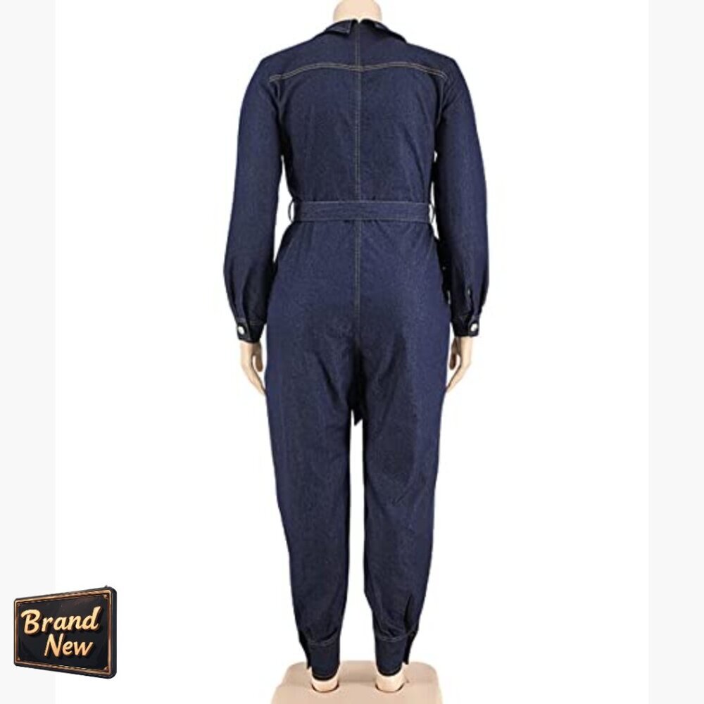Plus Size Denim Jumpsuit Long Sleeve Button Down Overalls Casual Wear - Picture 6 of 6